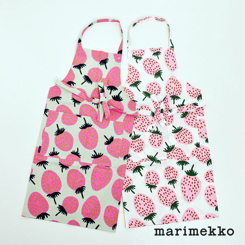 マリメッコ エプロン ピエニ マンシッカ ピンク グリーン ホワイト marimekko Pieni Mansikka おしゃれ 大人気 送料無料のサムネイル