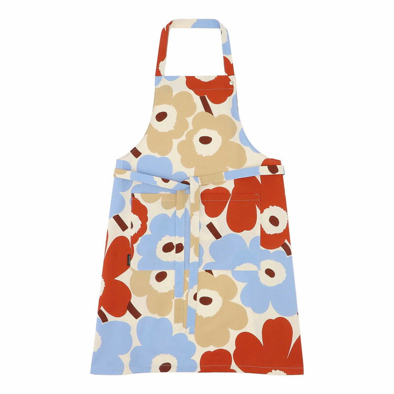 マリメッコ エプロン ピエニ ウニッコ マルチカラー アジア限定 ベージュ×ブルー×オレンジ レッド marimekko Pieni Unikko おしゃれ 人気 送料無料