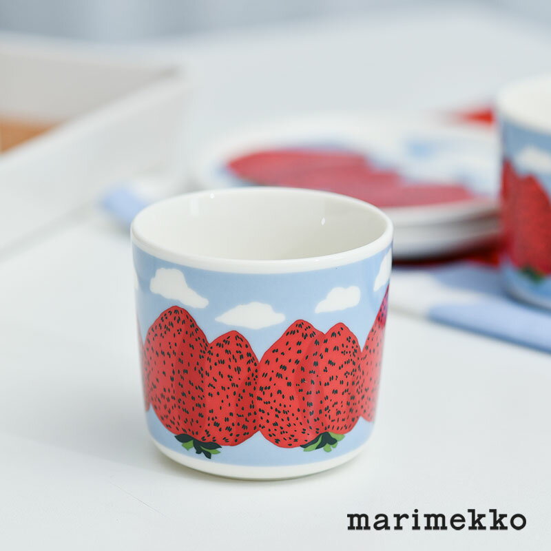 マリメッコ ラテマグ 1個 200ml マンシッカ ヴォレット レッド ブルー marimekko MANSIKKAVUORET 単品 コーヒーカップ おしゃれ かわいい イチゴ 大人気のサムネイル