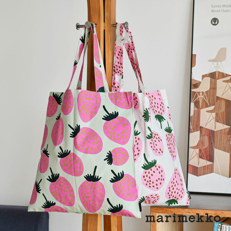 マリメッコ エコバッグ 44×43cm ピエニ マンシッカ ピンク グリーン ホワイト marimekko Pieni Mansikka おしゃれ 大人気 送料無料のサムネイル