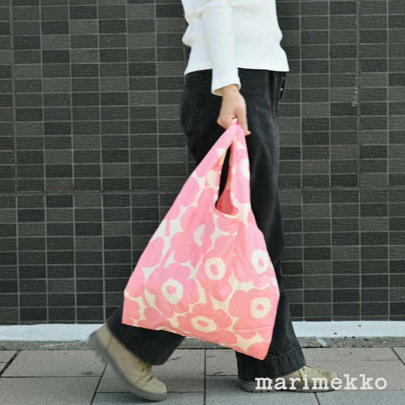 マリメッコ エコバッグ スマートバッグ ロゴ 日本限定 ベージュ×ピンク marimekko Logoのサムネイル