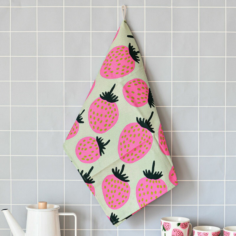 マリメッコ キッチンタオル 1枚 ピエニ マンシッカ 47×70cm グリーン×ピンク marimekko Pieni Mansikka おしゃれ 大人気のサムネイル