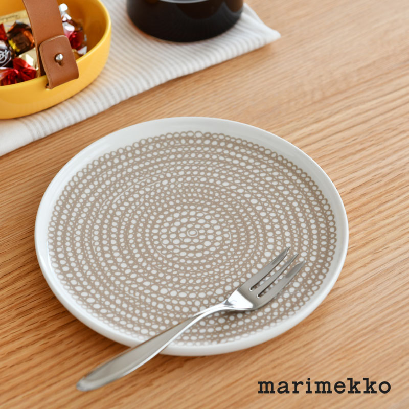 マリメッコ プレート 20cm シルトラ プータルハ ラシィマット クレイ×ホワイト ドット柄 marimekko Siirtolapuutarha Rasymatto おしゃれ 人気