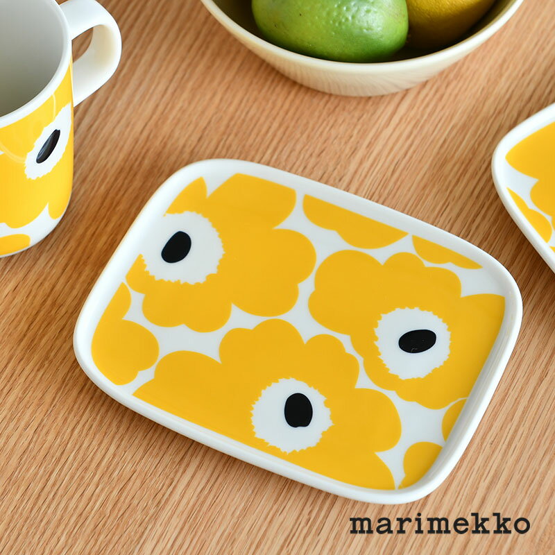  マリメッコ プレート 15×12cm 角皿 ホワイト×イエロー×ダークブルー marimekko Unikko おしゃれ かわいい 大人気 _ss12