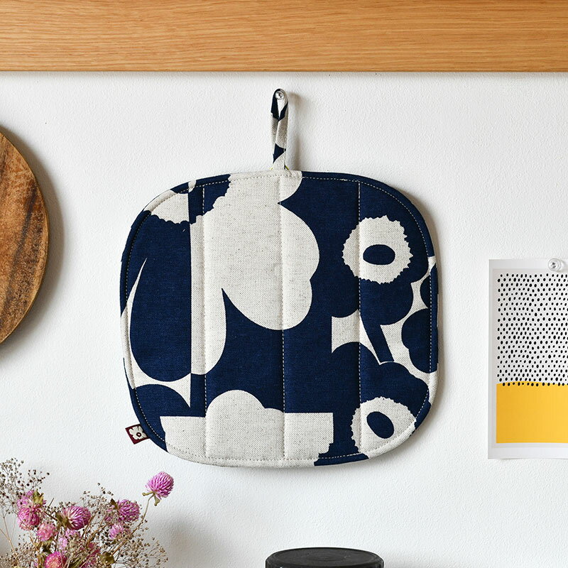 マリメッコ ポットホルダー ウニッコ コラーシ ダークネイビー×リネン marimekko Unikko Kollaasi おしゃれ 人気のサムネイル