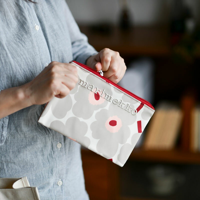 マリメッコ ポーチ ミニ ウニッコ カイカ ライトグレー×ピンク marimekko Mini Unikko Kaika おしゃれ かわいい くすみカラー ニュアンスカラー 人気 送料無料