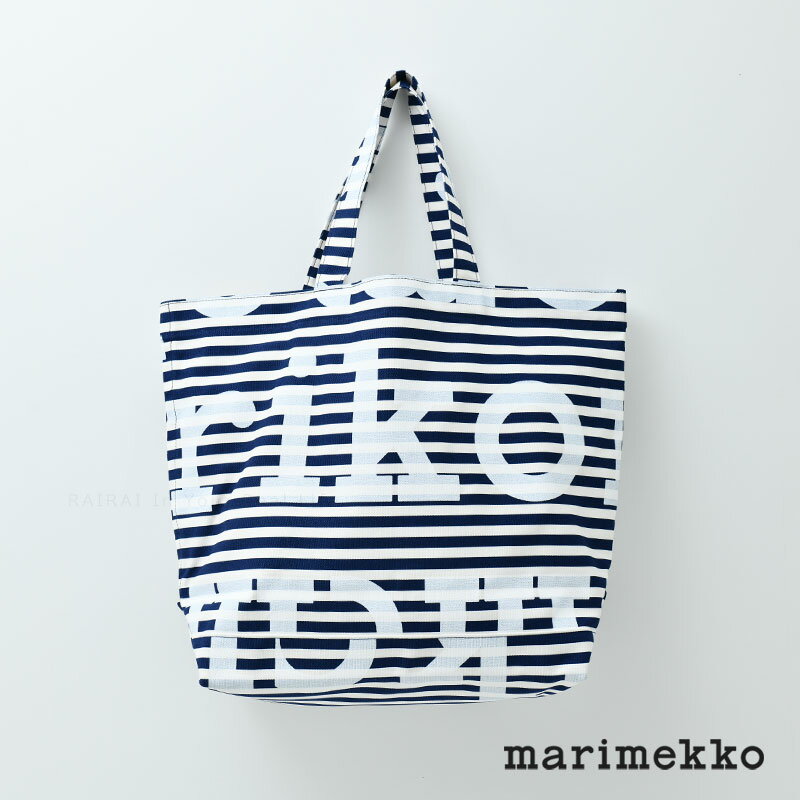 【セール50%OFF】 マリメッコ トートバッグ アーケラ タサライタ ロゴ オフホワイト×ダークブルー marimekko Ahkera Tasaraita Logo Kioski キオスキ おしゃれ 送料無料 _ss06