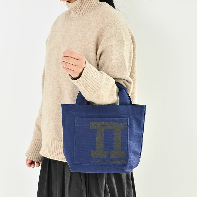 マリメッコ ミニ トートバッグ モノ ソリッド 日本限定 ブルー×ブラック marimekko Mono Mini Tote Solid コットン ロゴ 無地 ミニトート おしゃれ 送料無料のサムネイル