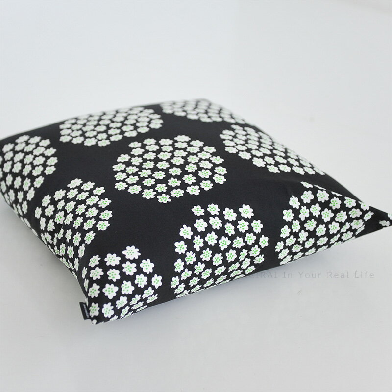 マリメッコ クッションカバー 45cm×45cm プケッティ ブラック×グリーン×ホワイト marimekko Puketti