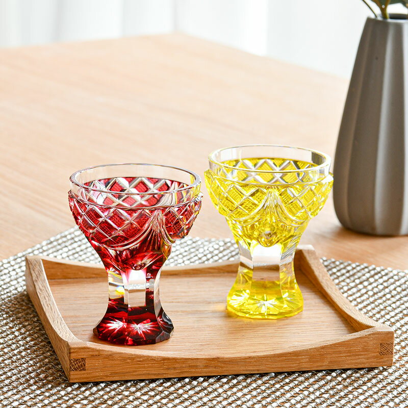 薩摩切子 創作 馬上杯 島津薩摩切子 金赤 黄 薩摩ガラス工芸 鹿児島 グラス 送料無料