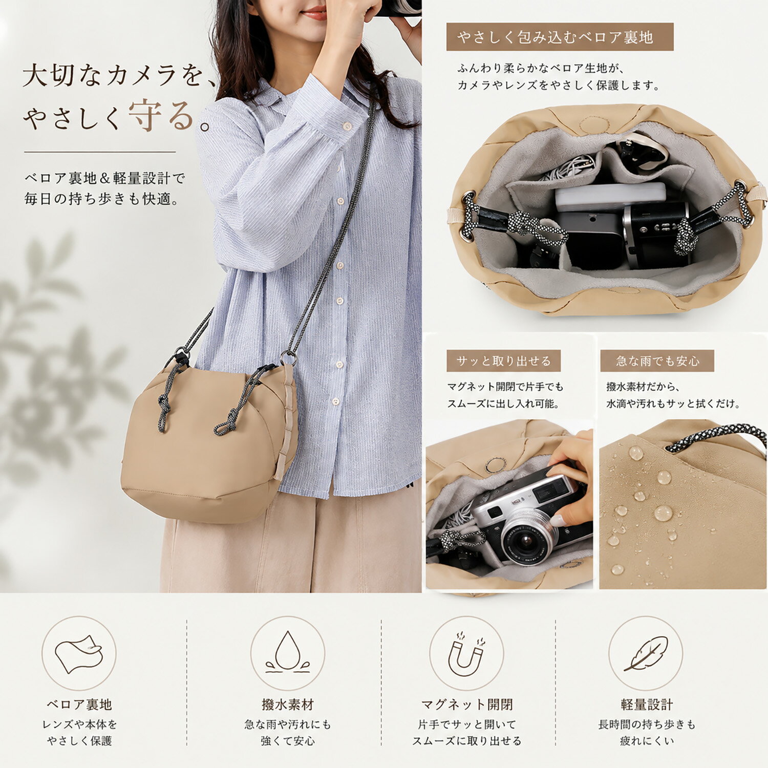 シダーエイト 巾着 カメラバッグ ミラーレス一眼 収納可能 ショルダーバッグ 撥水 ...