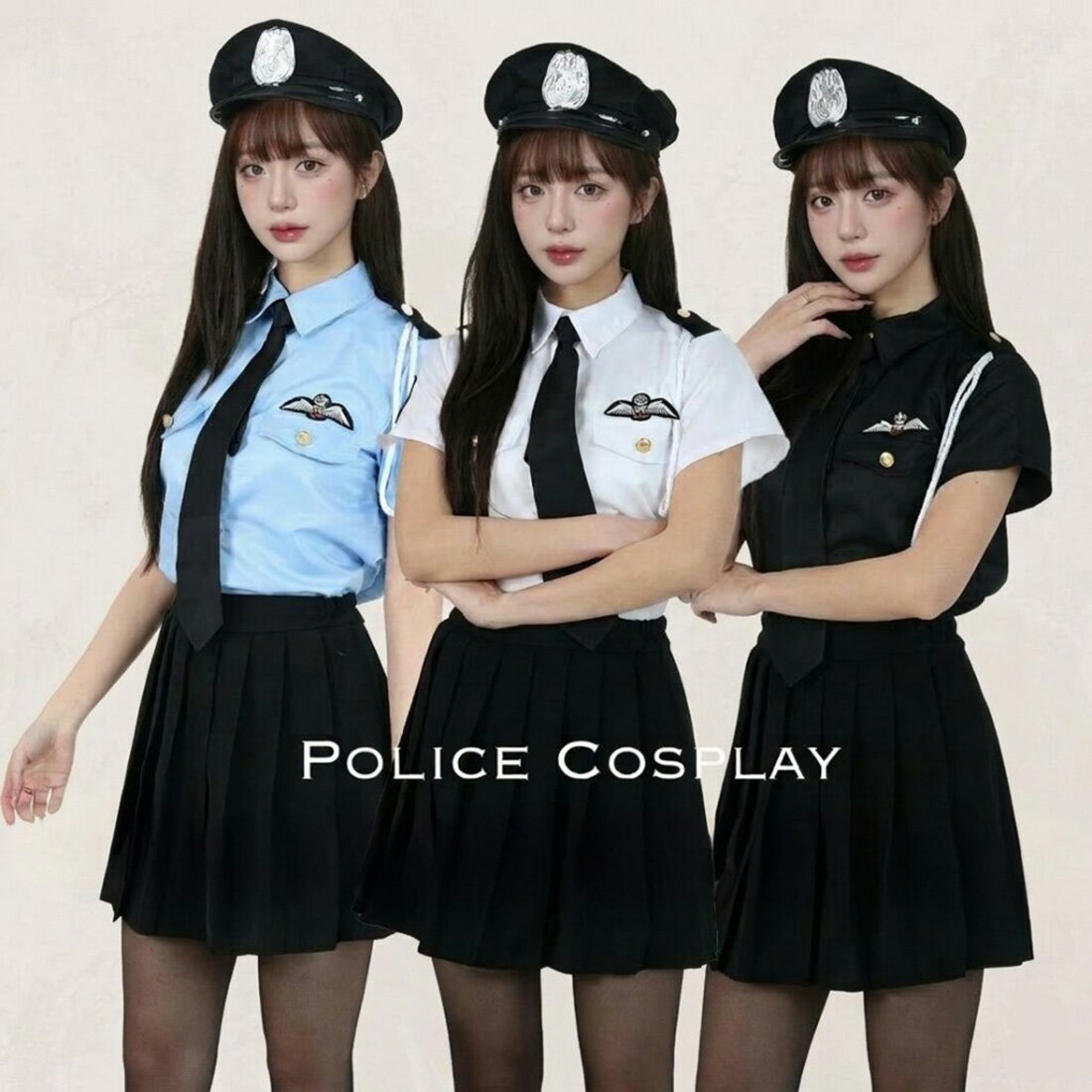 シダーエイト レディース ポリス コスプレ セクシー 警察官 トップス フリルスカート ネクタイ 帽子 4点セット ハロウィン イベント 衣装 仮装 police コスチューム（楽天・シダーエイト）