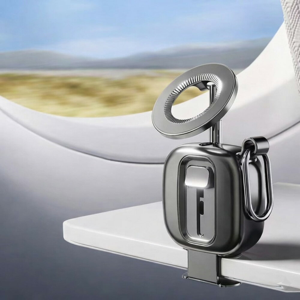 シダーエイト MagSafe対応 【便利なトラベルスマホスタンド】 3in1 強力クリップ マグネット固定 折りたたみ式 マグセーフ 新幹線 飛行機 旅行 スーツケース対応