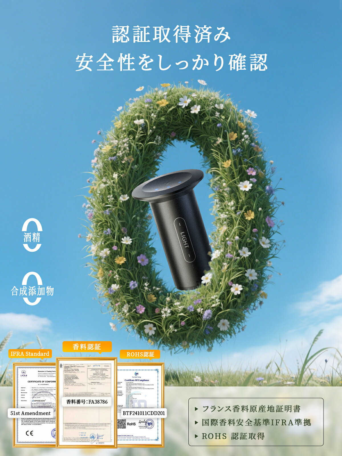 TORRAS 車芳香剤 CF18専用 取替え用リフィル 精油タンク 1500回スプレー可能 フランス天然香料 植物エキス由来 朝の風·桜の風·雪原の風