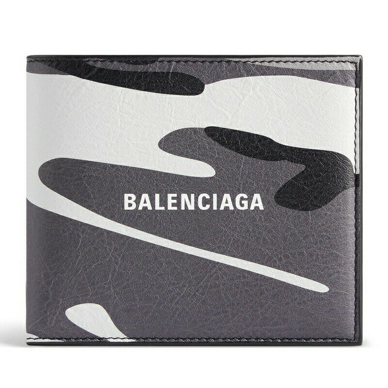 バレンシアガ 財布（メンズ） バレンシアガ BALENCIAGA 2024春夏 メンズ CASH スクエア フォールド コインウォレット財布 迷彩プリント【グレー＆シルバー 】【送料無料】【正規品】