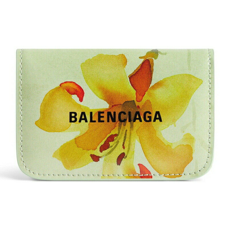 バレンシアガ 財布（レディース） バレンシアガ BALENCIAGA 2024春夏 レディース CASH ミニ ウォレット財布 LILLIES プリント【グリーン 】【送料無料】【正規品】