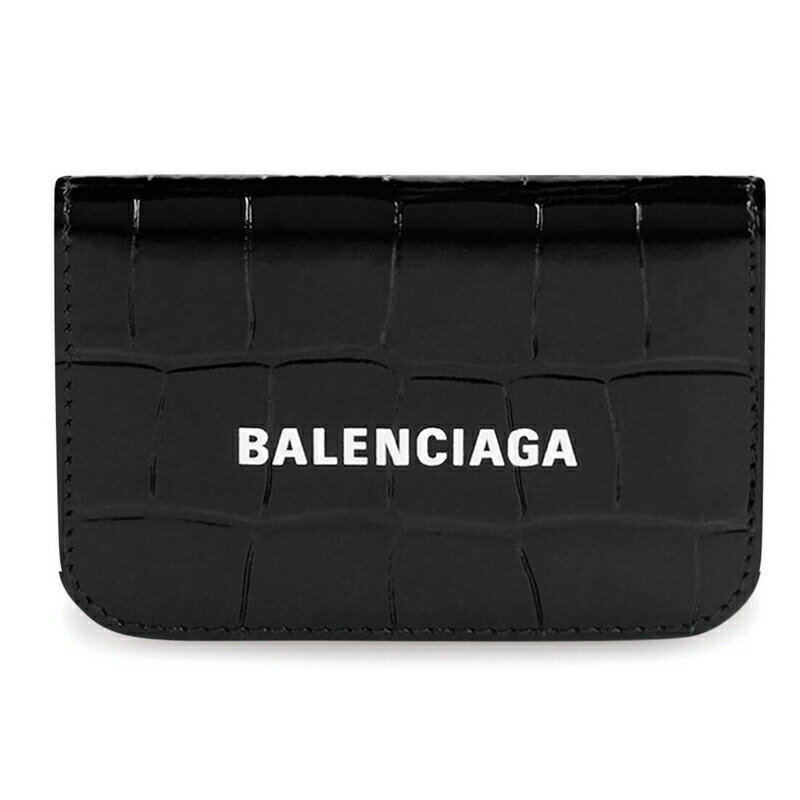 バレンシアガ 財布（レディース） バレンシアガ BALENCIAGA 2024春夏 レディース CASH MINI ウォレット財布　シャイニークロコダイル型押しカーフスキン【ブラック 】【送料無料】【正規品】