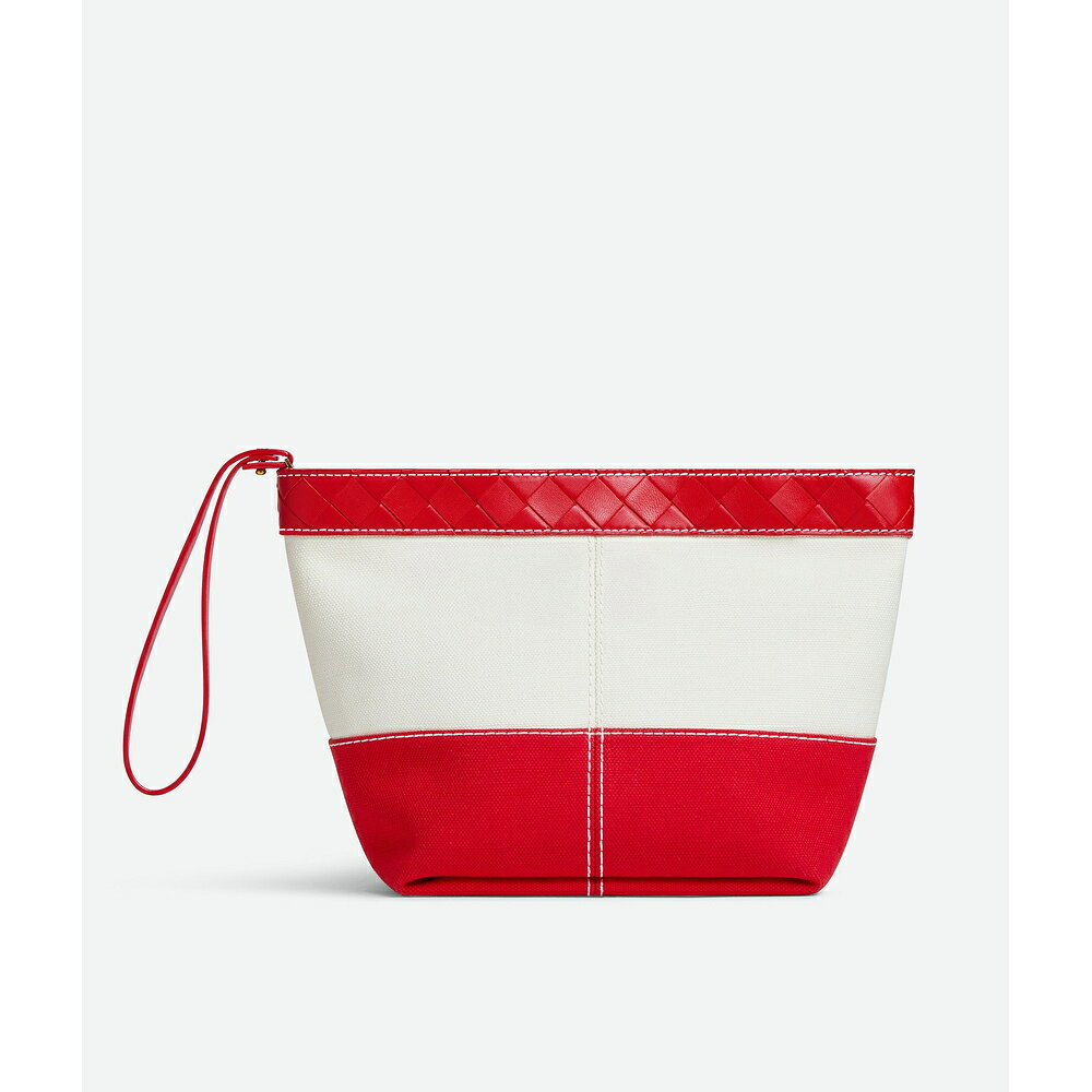 ボッテガヴェネタ BOTTEGA VENETA メンズ フリップ フラップ ミディアム ポーチ【ホワイト/スカーレット 】【送料無料】【正規品】