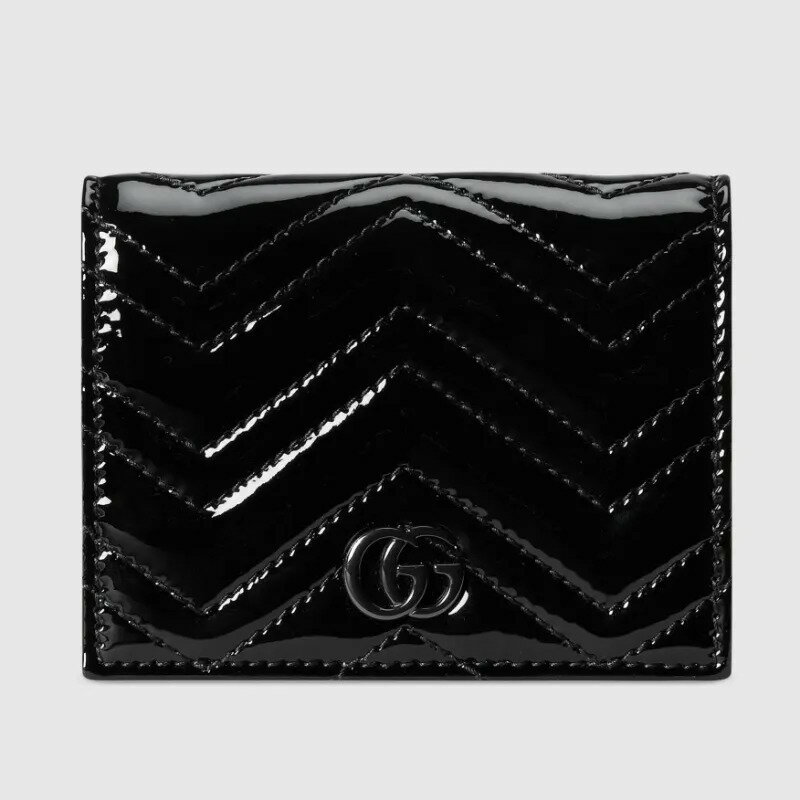 グッチ GUCCI レディース GGマーモント パテント カードケース ウォレット 折財布 466492 AACJS 1000【ブラック 】【送料無料】【正規品】