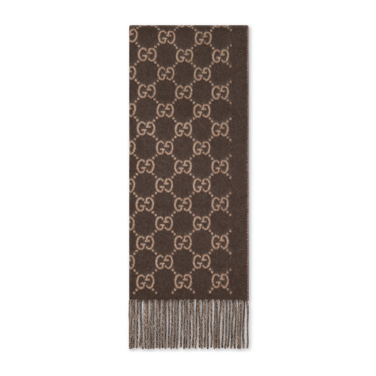 GUCCI(グッチ)は1923年にグッチオ・グッチが高級皮革製品の店をイタリアに創業したのが始まり。 ブランドの元祖と呼ばれ、世界で初めて、品質保証のためにデザイナーの名前を商品に入れたことでも知られる。 グッチオ・グッチ自らが考案した、ダブルGのモノグラムは今も世界中の人々に愛され続けている。 ミニマムで洗練されたアイテムの数々は常にファッション界の注目の的。【カラー】ベージュ【仕様】品番：812317 4GABX 2579ブランド創設者、グッチオ・グッチのイニシャルであるGGを全体に配したシルクアクセサリー製品。このスカーフはGGカシミアで仕立て、同系色のフリンジトリムを施しています。ベージュ GGカシミアフリンジ トリム幅約45 x 長さ約190 cmメイド・イン・イタリー素材：カシミア 100%※ショップ在庫と連動しておりますので、品切れの場合がございます。 予めご了承をお願いします。 ※こちらの商品は、ブランド直営店及び正規代理店からのお取り寄せ商品になります。 ※配送状況等によって、目安より到着が遅れることがございます。