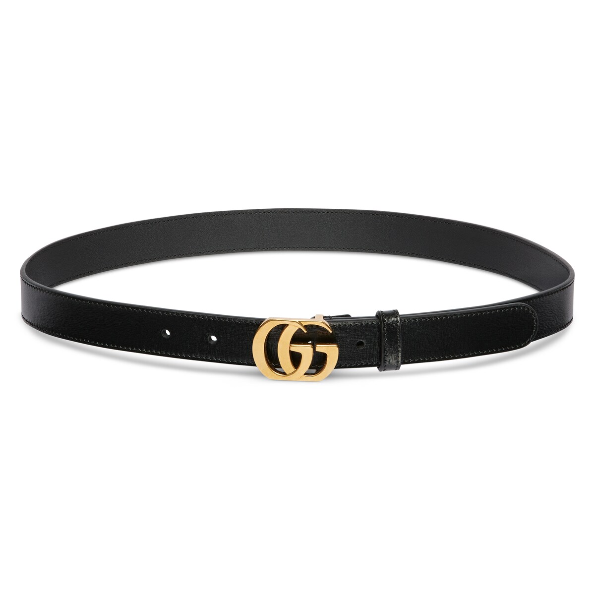 GUCCI(グッチ)は1923年にグッチオ・グッチが高級皮革製品の店をイタリアに創業したのが始まり。 ブランドの元祖と呼ばれ、世界で初めて、品質保証のためにデザイナーの名前を商品に入れたことでも知られる。 グッチオ・グッチ自らが考案した、ダブルGのモノグラムは今も世界中の人々に愛され続けている。 ミニマムで洗練されたアイテムの数々は常にファッション界の注目の的。【カラー】ブラックレザー【仕様】品番：A005SN AAGYS 1000Gucci Primaveraは、革新性と実用的なビジョンを融合させ、シルエットやテクスチャー、素材における新たなボキャブラリーを確立します。象徴的なダブルGバックルが特徴のレザーベルトは、すっきりしたシルエットであらゆるルックに洗練された印象を与えます。ブラック ソフト フルグレインレザーゴールドトーン ハードウェアダブルG バックル幅約2.5 cmメイド・イン・イタリーヒップベルトとしてもウエストベルトとしてもご使用いただけます。着用になる位置によって、サイズ感は異なります。サイズガイドを参考にサイズをお選びください。※ショップ在庫と連動しておりますので、品切れの場合がございます。 予めご了承をお願いします。 ※こちらの商品は、ブランド直営店及び正規代理店からのお取り寄せ商品になります。 ※配送状況等によって、目安より到着が遅れることがございます。