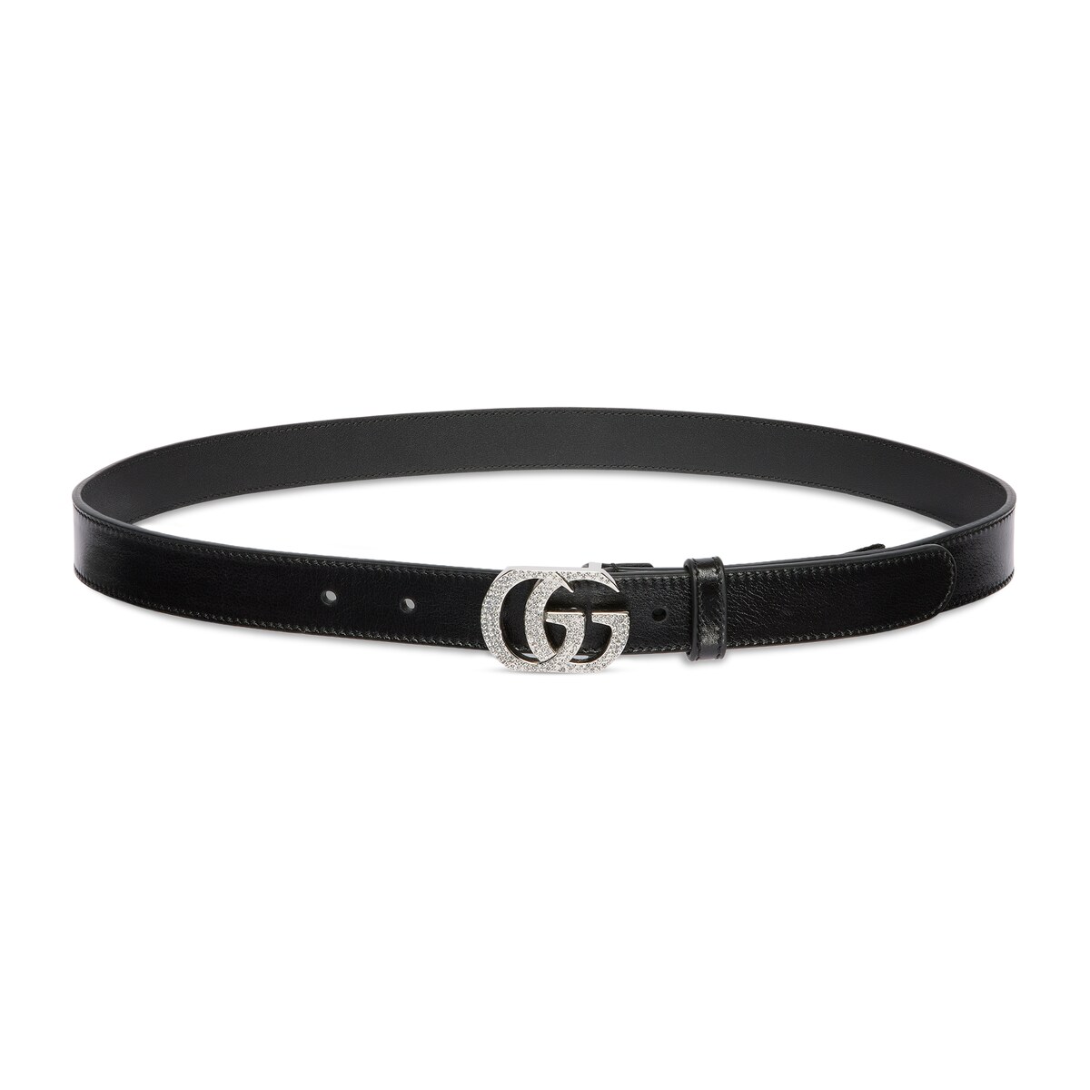 GUCCI(グッチ)は1923年にグッチオ・グッチが高級皮革製品の店をイタリアに創業したのが始まり。 ブランドの元祖と呼ばれ、世界で初めて、品質保証のためにデザイナーの名前を商品に入れたことでも知られる。 グッチオ・グッチ自らが考案した、ダブルGのモノグラムは今も世界中の人々に愛され続けている。 ミニマムで洗練されたアイテムの数々は常にファッション界の注目の的。【カラー】ブラックレザー【仕様】品番：A006LF AAHEB 1073Gucci Primaveraは、革新性と実用的なビジョンを融合させ、シルエットやテクスチャー、素材における新たなボキャブラリーを確立します。象徴的なダブルGクリスタルバックルが特徴のレザーベルトは、すっきりとしたシルエットがあらゆるスタイルに洗練された印象を与えます。ブラック ルミナス ウルトラソフトレザー ナチュラルグレインシルバートーン ハードウェアクリア クリスタルダブルG バックル幅約2.5 cmメイド・イン・イタリーヒップベルトとしてもウエストベルトとしてもご使用いただけます。着用になる位置によって、サイズ感は異なります。サイズガイドを参考にサイズをお選びください。※ショップ在庫と連動しておりますので、品切れの場合がございます。 予めご了承をお願いします。 ※こちらの商品は、ブランド直営店及び正規代理店からのお取り寄せ商品になります。 ※配送状況等によって、目安より到着が遅れることがございます。