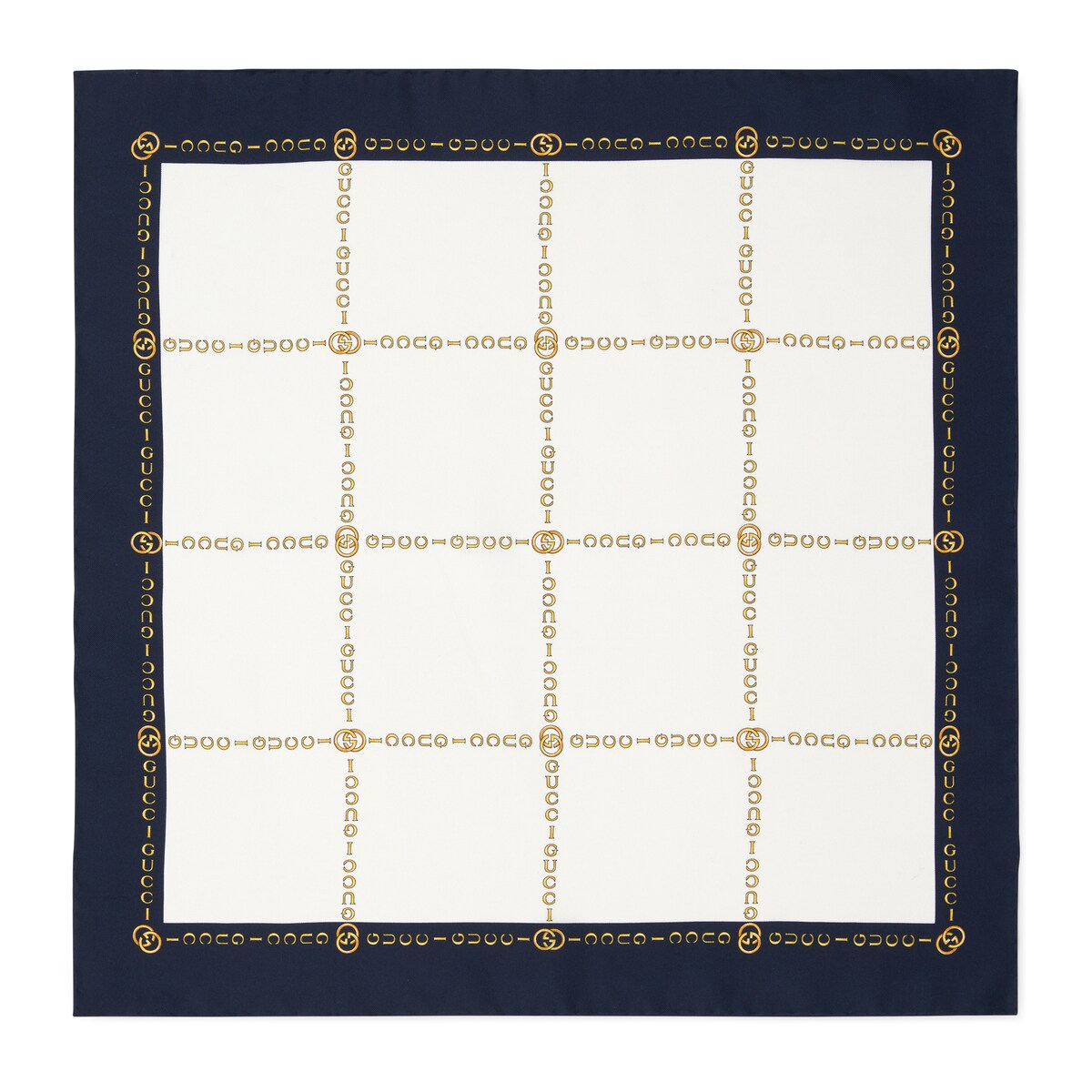 グッチ GUCCI 2026秋冬 メンズ インターロッキングG GUCCI チェーン シルク ハンカチ 786260 4G001 9268【アイボリー 】【送料無料】【正規品】