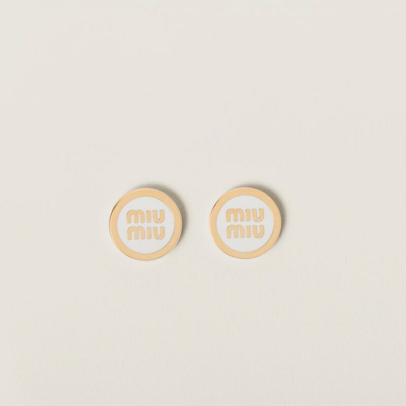 ミュウミュウ MIU MIU エナメルメタル ピアス【ホワイト 】【送料無料】【正規品】