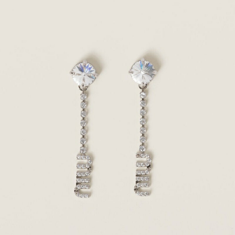 ミュウミュウ MIU MIU クリスタル付 メタル ピアス【ライトグレー/クリスタル 】【送料無料】【正規品】