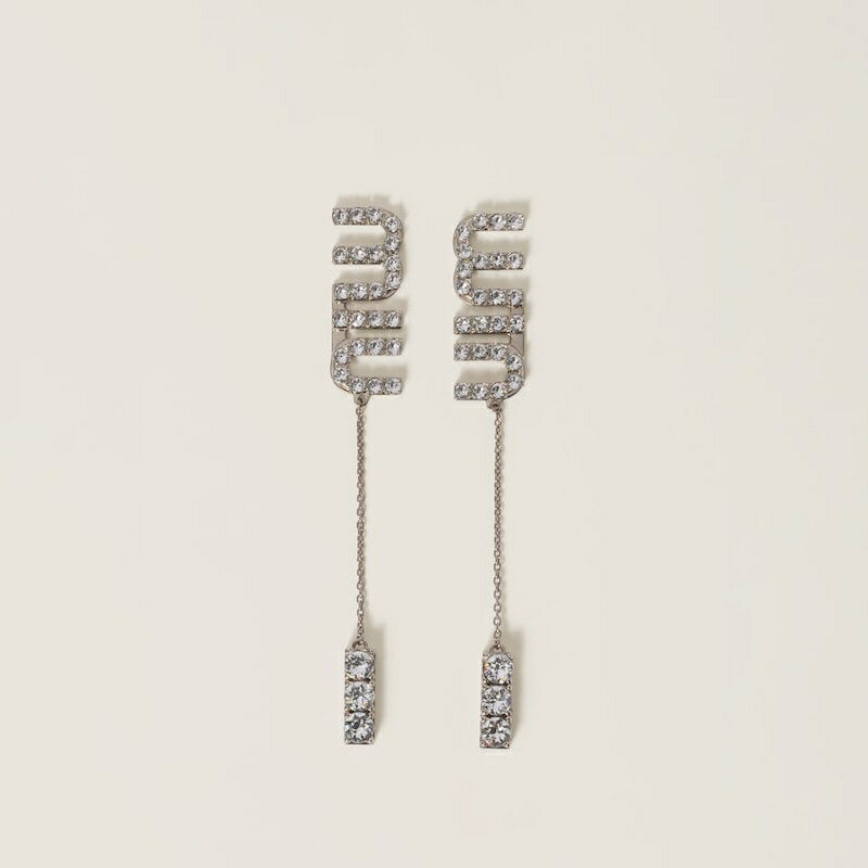 ミュウミュウ MIU MIU クリスタルチャーム付 ピアス【ライトグレー/クリスタル 】【送料無料】【正規品】