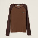 ミュウミュウ MIU MIU ジャージー リブ編み 長袖Tシャツ【ブラウン/ダークブラウン 】【送料無料】【正規品】