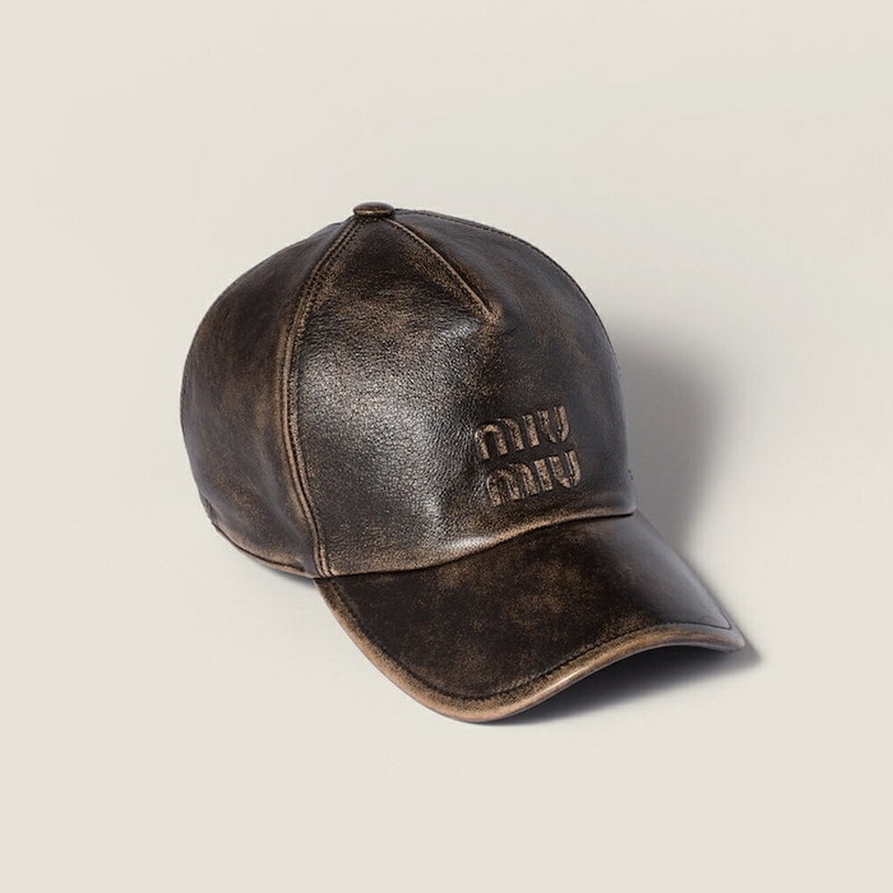 ミュウミュウ MIU MIU ナッパレザー ベースボールキャップ5HC179_AF6P_F0201【ダークブラウン 】【送料無料】【正規品】