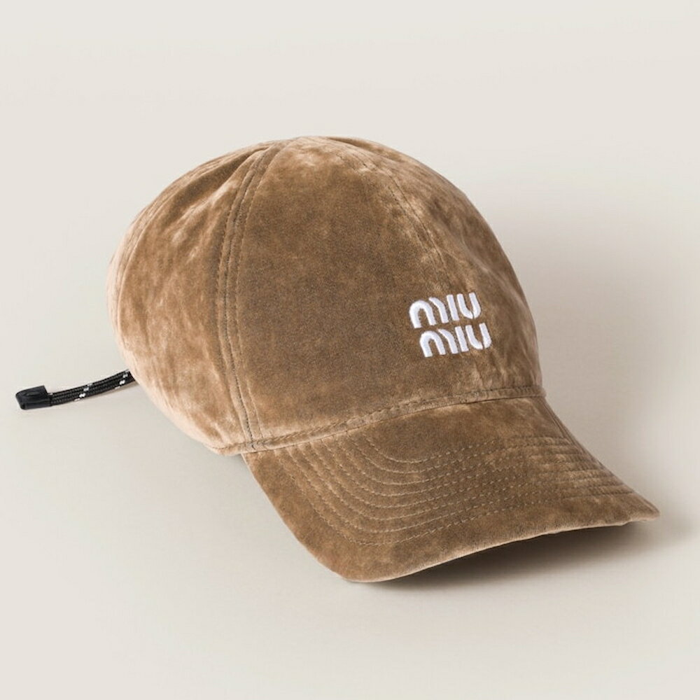 ミュウミュウ MIU MIU ベルベット ベースボールキャップ5HC369_2CUA_F0844【サンド/ブラック 】【送料無料】【正規品】