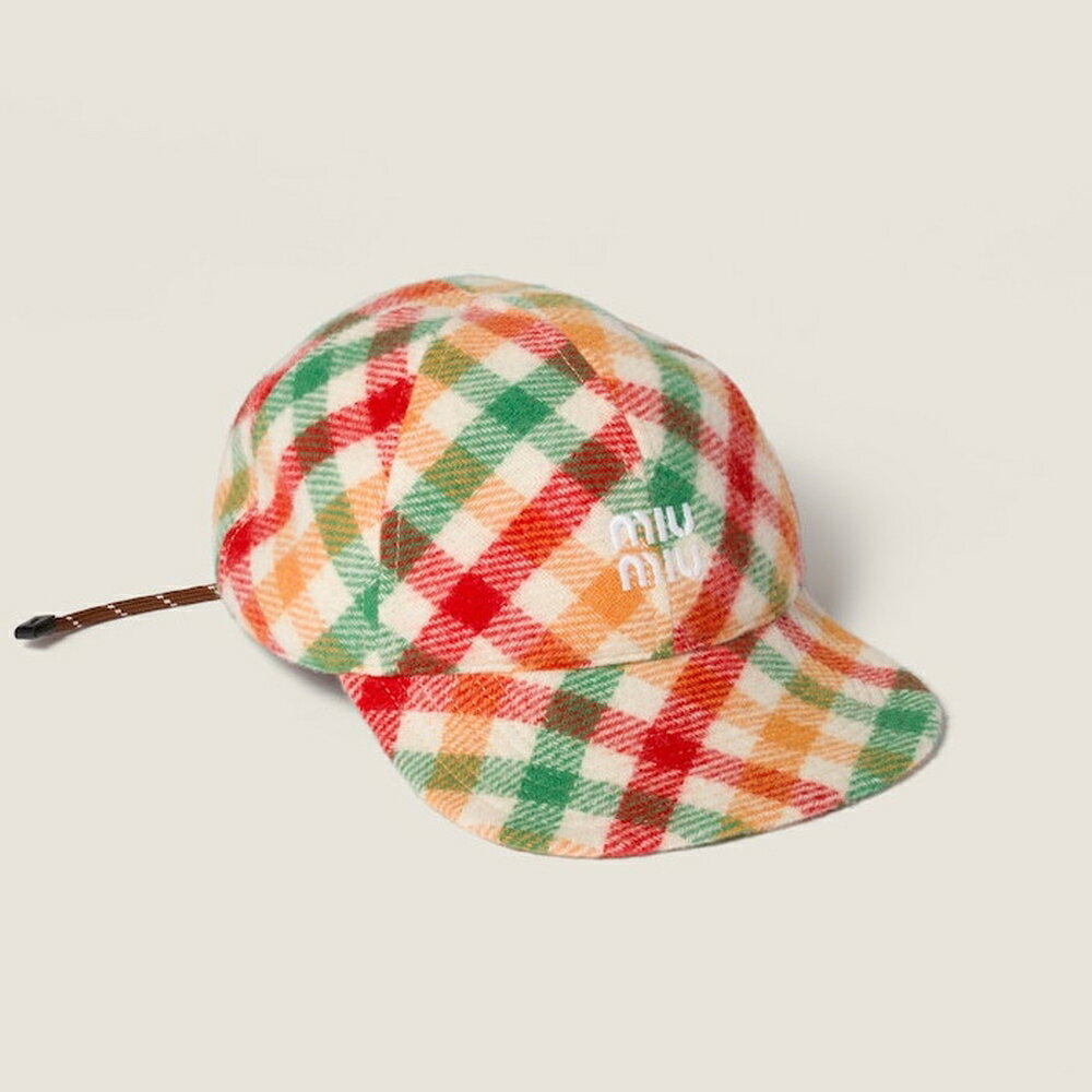 ミュウミュウ MIU MIU ウールチェック柄 ベースボールキャップ5HC369_2IFK_F0Q6N【レッド/グリーン 】【送料無料】【正規品】