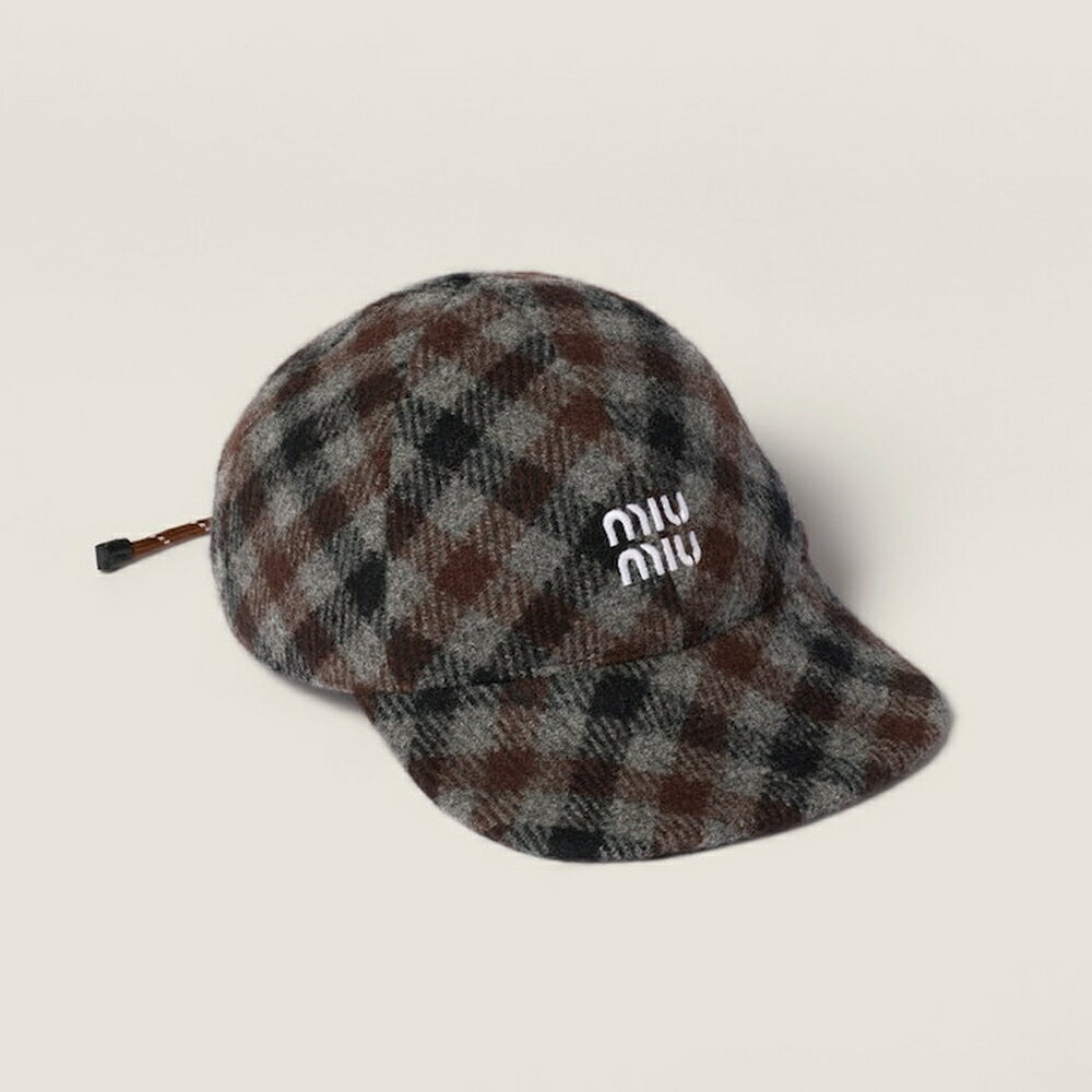 ミュウミュウ MIU MIU ウールチェック柄 ベースボールキャップ5HC369_2IFK_F0RDS【グレー/ココアブラウン 】【送料無料】【正規品】