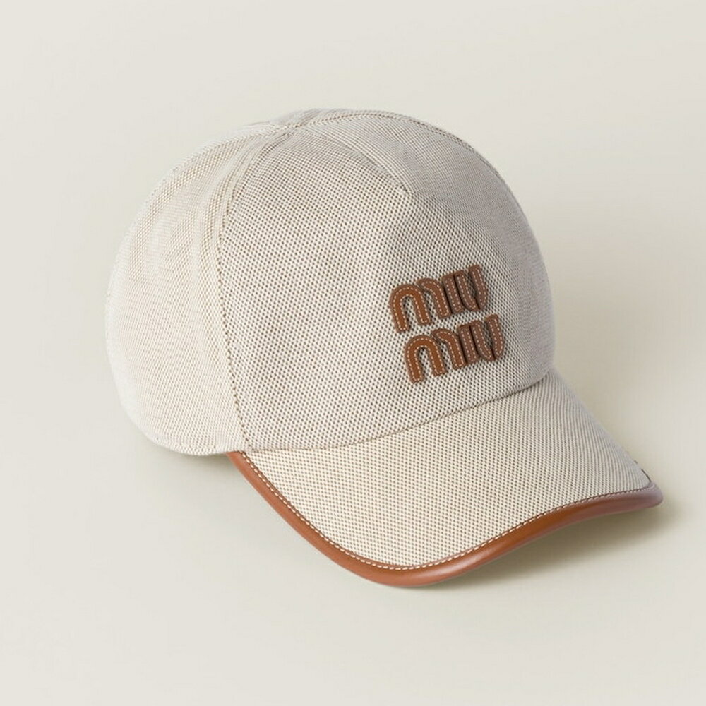 ミュウミュウ MIU MIU キャンバスxレザー ベースボールキャップ5HC179_ACRN_F062F【ナチュラル 】【送料無料】【正規品】