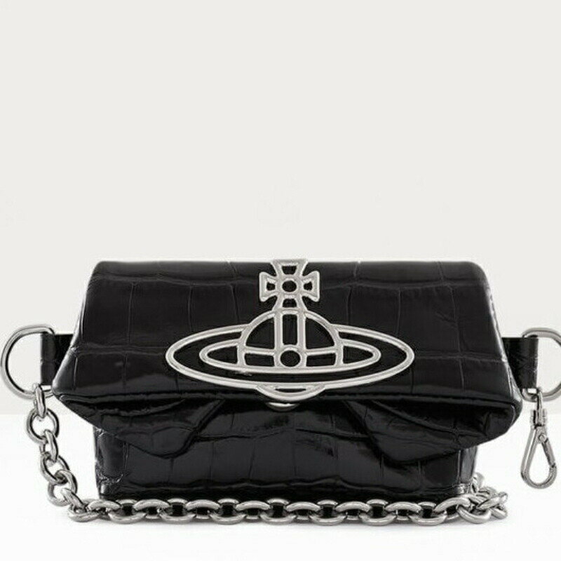 ヴィヴィアンウエストウッド ショルダーバッグ（レディース） ヴィヴィアンウエストウッド Vivienne Westwood レディース CROCODILE MINI COURTNEY CHAIN BELTショルダーバッグ【Black 】【送料無料】【正規品】