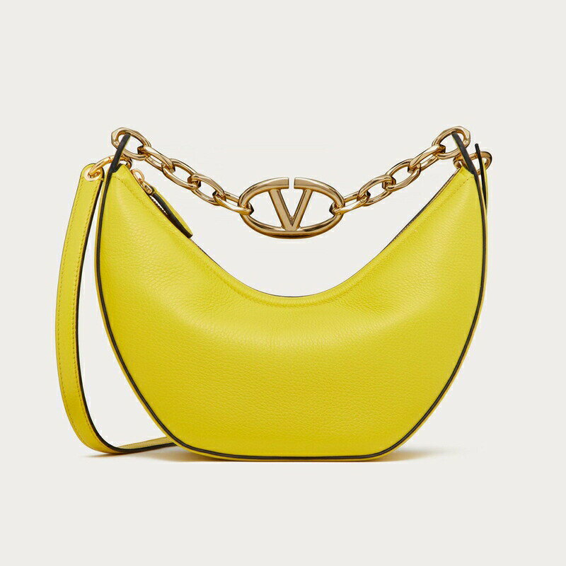 ヴァレンティノ VALENTINO 2024春夏 レディース☆チェーン付きレザー製スモール VLOGO ムーン ホーボー バッグ【cedar yellow 】【送料無料】【正規品】のサムネイル