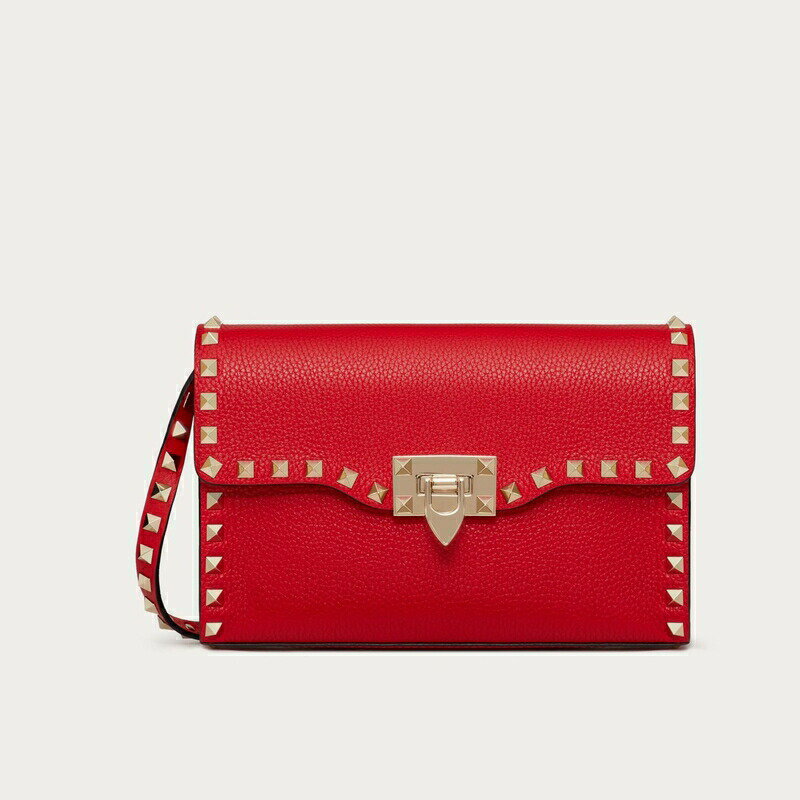 ヴァレンティノ VALENTINO 2024春夏 レディース☆スモール ロックスタッド グレイニー カーフスキン クロスボディ バッグ【rouge pur 】【送料無料】【正規品】