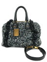 DOLCE&GABBANA 2WAY ボストンバッグ ニット×レザー グレー系×ブラック 美品【中古】