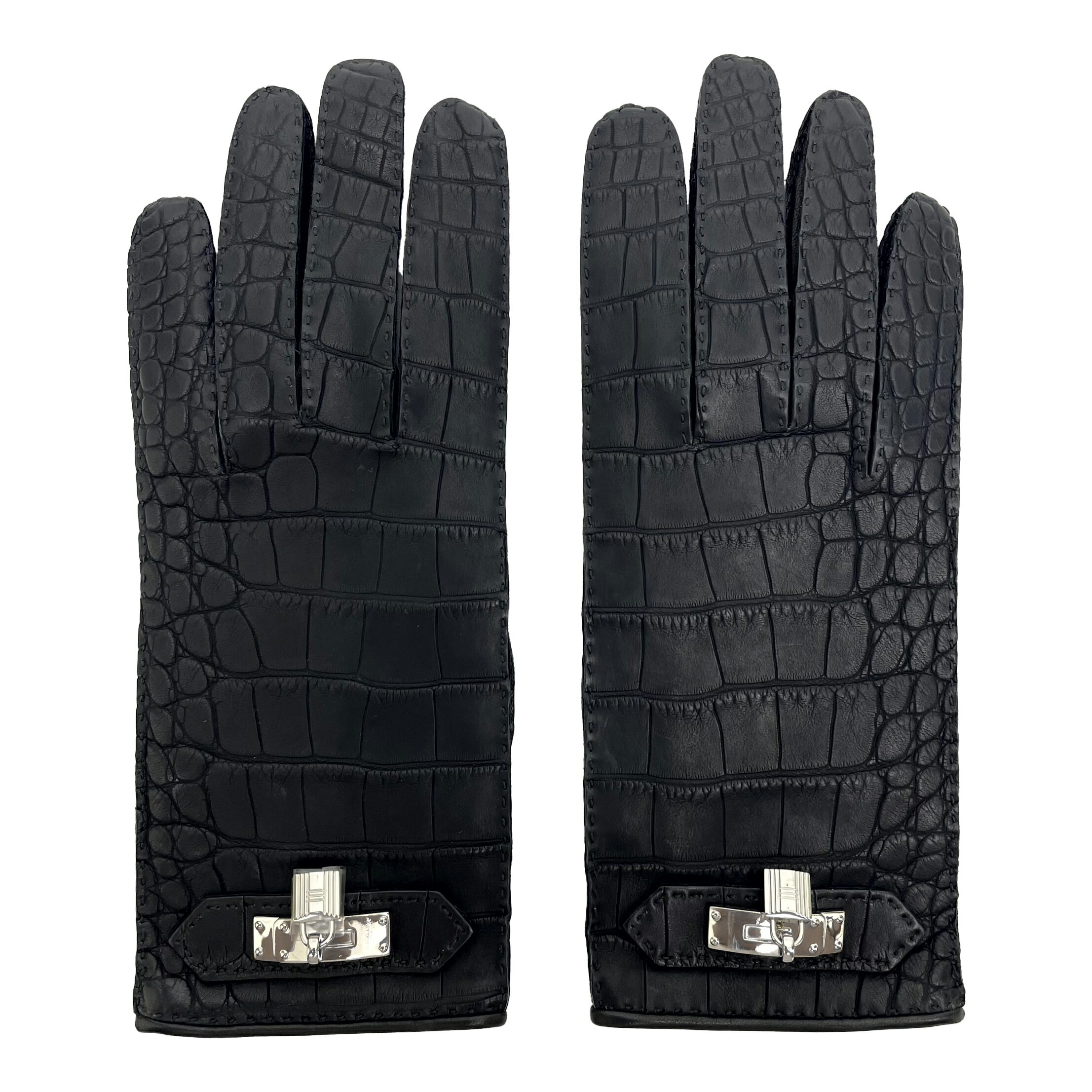 HERMES エルメス グローブ ソヤ NOIR ブラック SV金具 #6.5 新品同様 【中古】