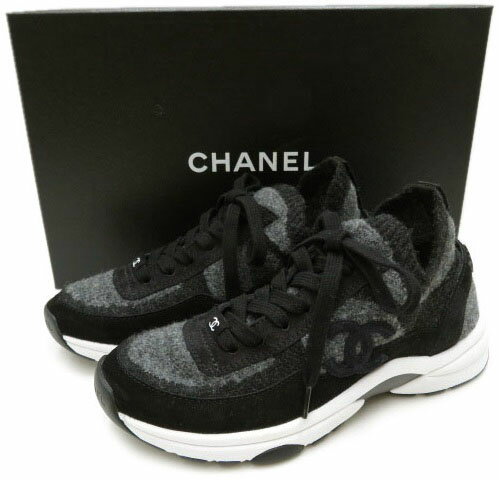 シャネル CHANEL 　スニーカー　G38750　現行商品　ニット×スエード　グレー×ブラック　＃36　未使用