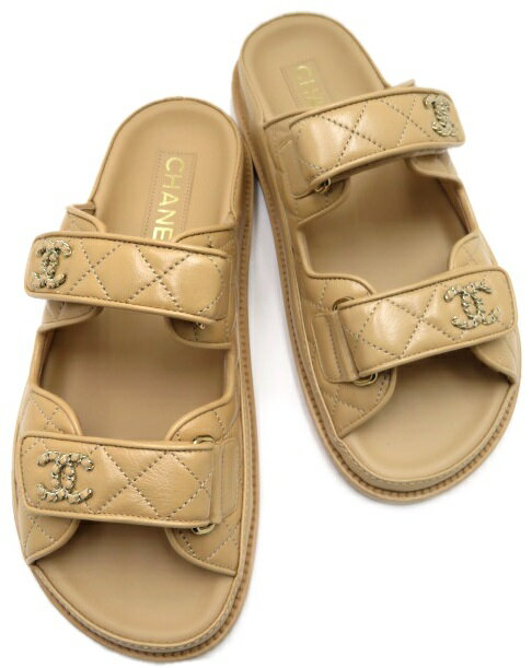 CHANEL　Mules　サンダル　フットベット　　24P　G45507　マトラッセ　キルティングステッチレザー　ベージュ ＃37C　未使用【中古】のサムネイル