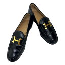 HERMES エルメス コンスタンスローファー Hロゴ ゴールド金具 ブラック ゴールド金具 #36 1/2 約23.5cm A2 【中古】