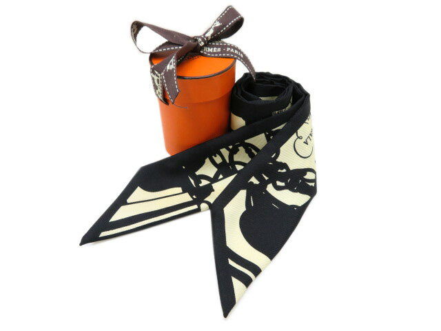 HERMES　ツイリー　ブラック×オフホワイト系　新品同様【中古】のサムネイル