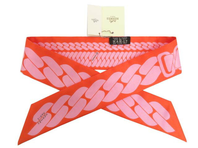 HERMES　ツイリー　CLIC C EST NOUE　オレンジ×ローズプードル　京都高島屋店購入品　未使用【中古】