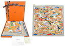 HERMES スカーフ カレ90 MILLE ET UN LAPINS 千と一のウサギ グリ・クレール×ベージュ・ドレ×マルチカラー 未使用【中古】