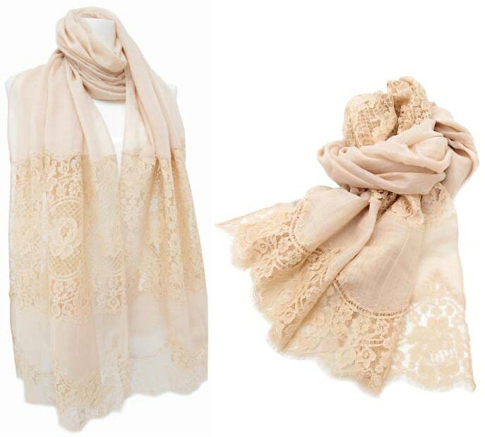 VALENTINO GARAVANI　レースストール　シルク×リネン　ピンクベージュ系 新品同様【中古】のサムネイル