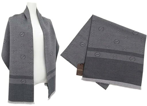 GUCCI マフラー ストール GGパターン グレー 新品同様 【中古】 GUCCI マフラー ストール GGパターン グレー 新品同様 【中古】