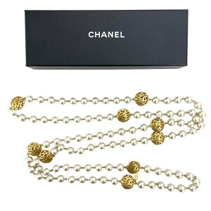 CHANEL シャネル ヴィンテージ ロングパールネックレス 25 1990年 ヴィクトワール・ドゥ・カステラーヌ デザイン ゴールド A2 【中古】